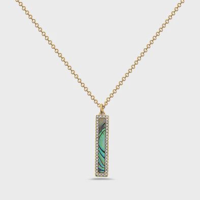 Abalone Inlay Bar Pendant w/ Diamonds Bassali