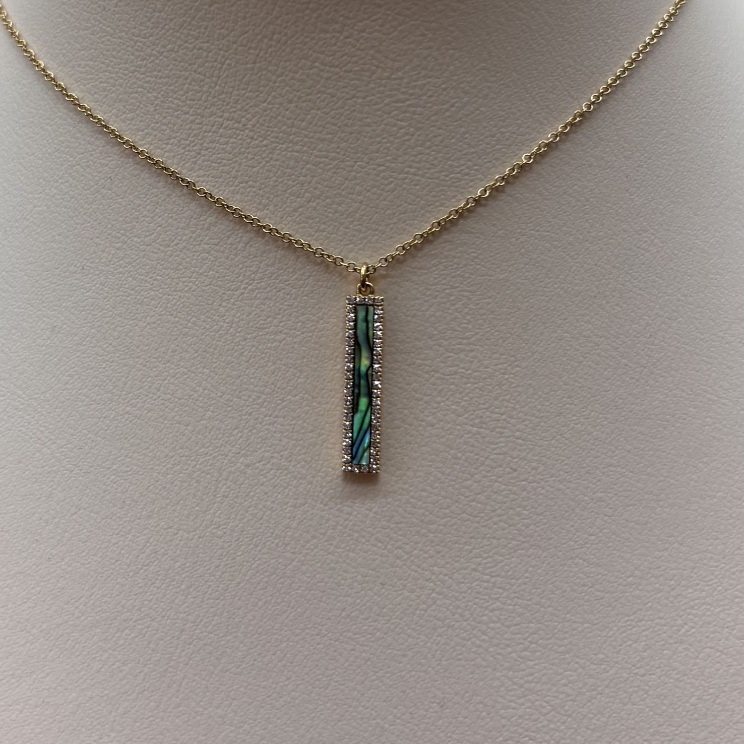 14KY Abalone &amp; Diamond Inlay Bar Pendant
