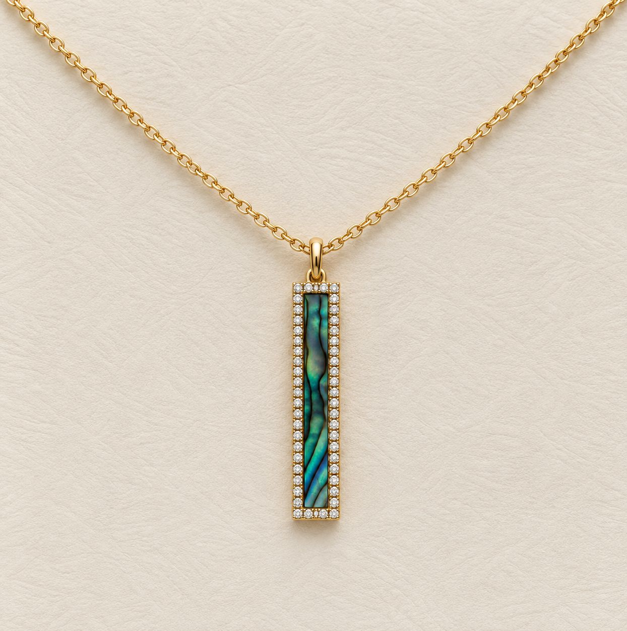 Abalone &amp; Diamond Halo Inlay Bar Pendant