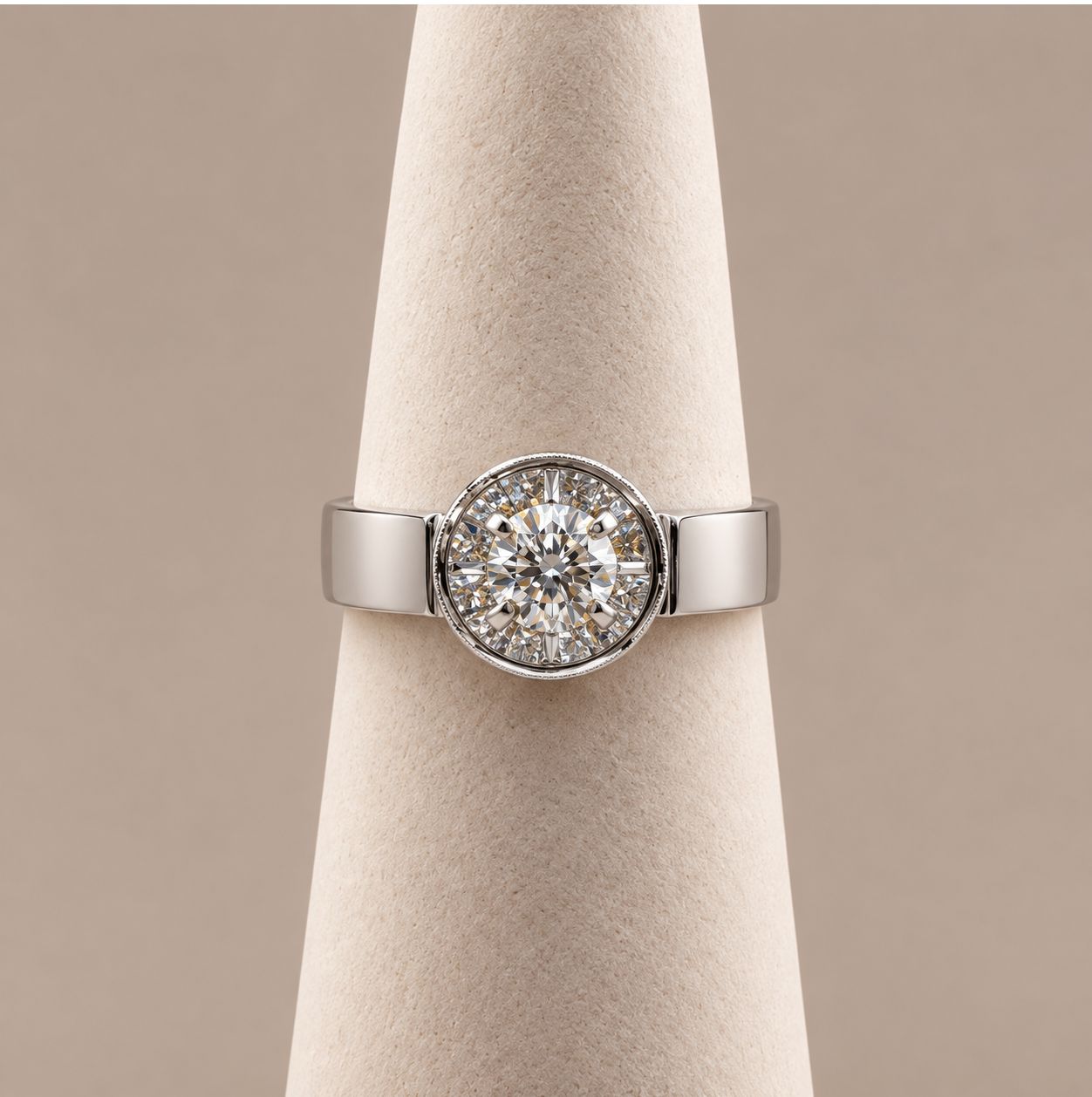 Vintage Halo Diamond Mirage Ring with Comfort Band