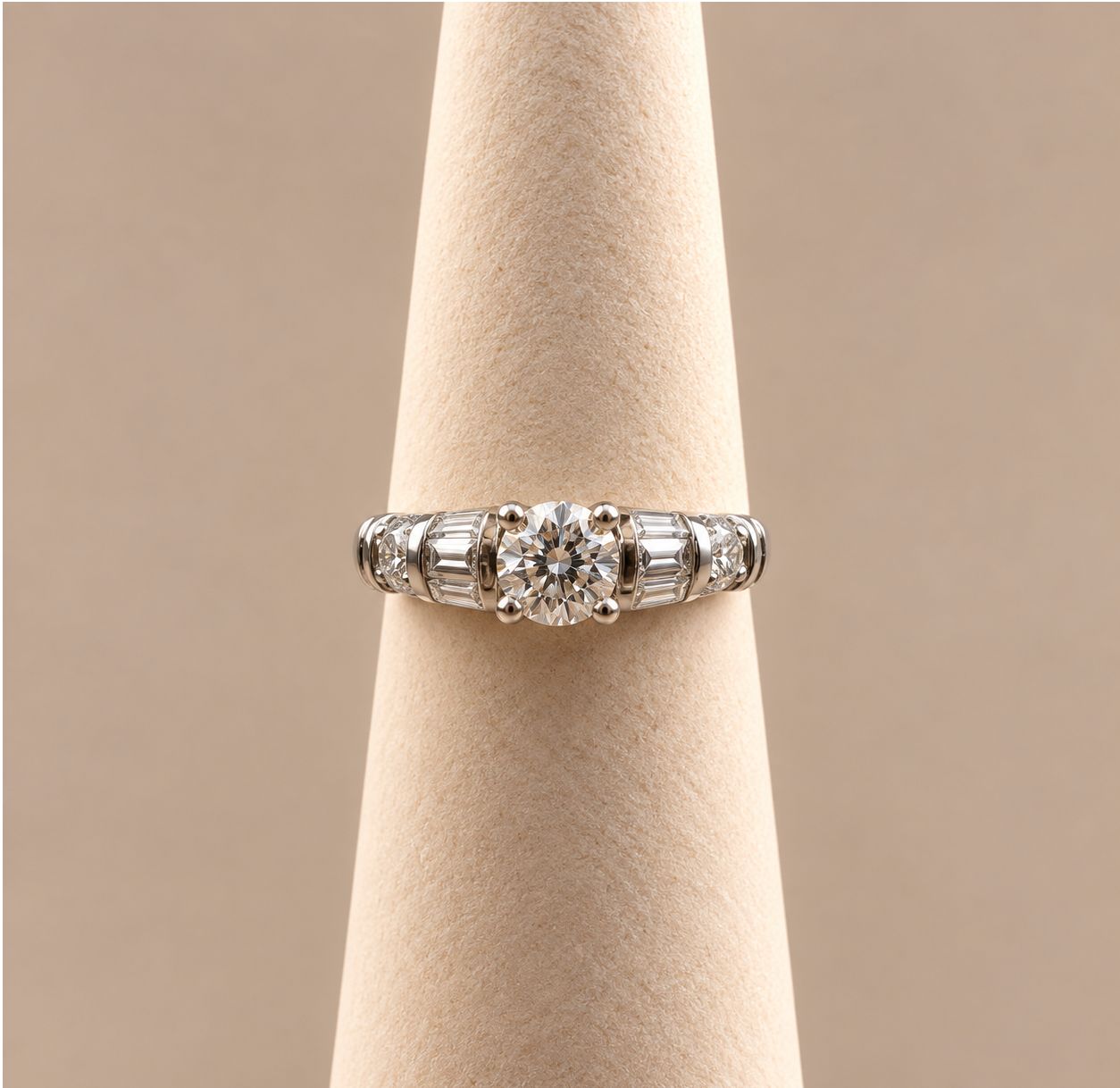 Round Center with Baguette Sides Diamond Ring