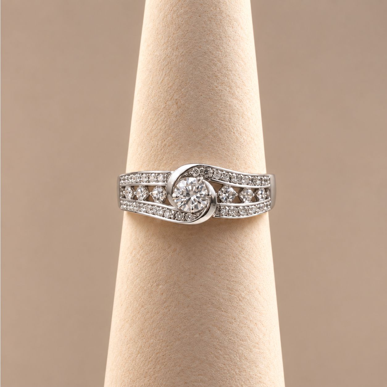 "Belle"  Round Diamond Solitaire Ring with Multi-Row Swirl Band