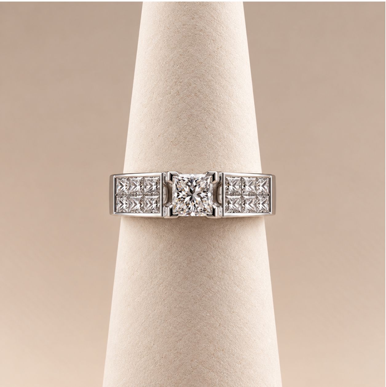 Modern Princess Cut Ring with Double Channel Band