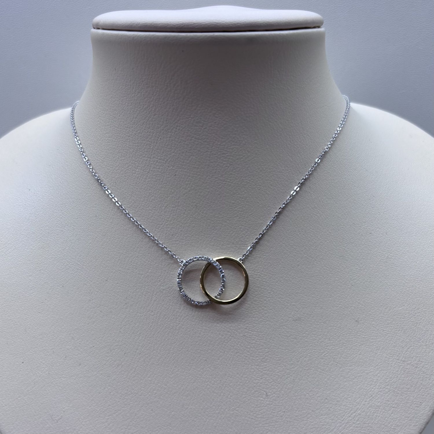 14KYW Two-Tone Diamond Cross Rings Necklace