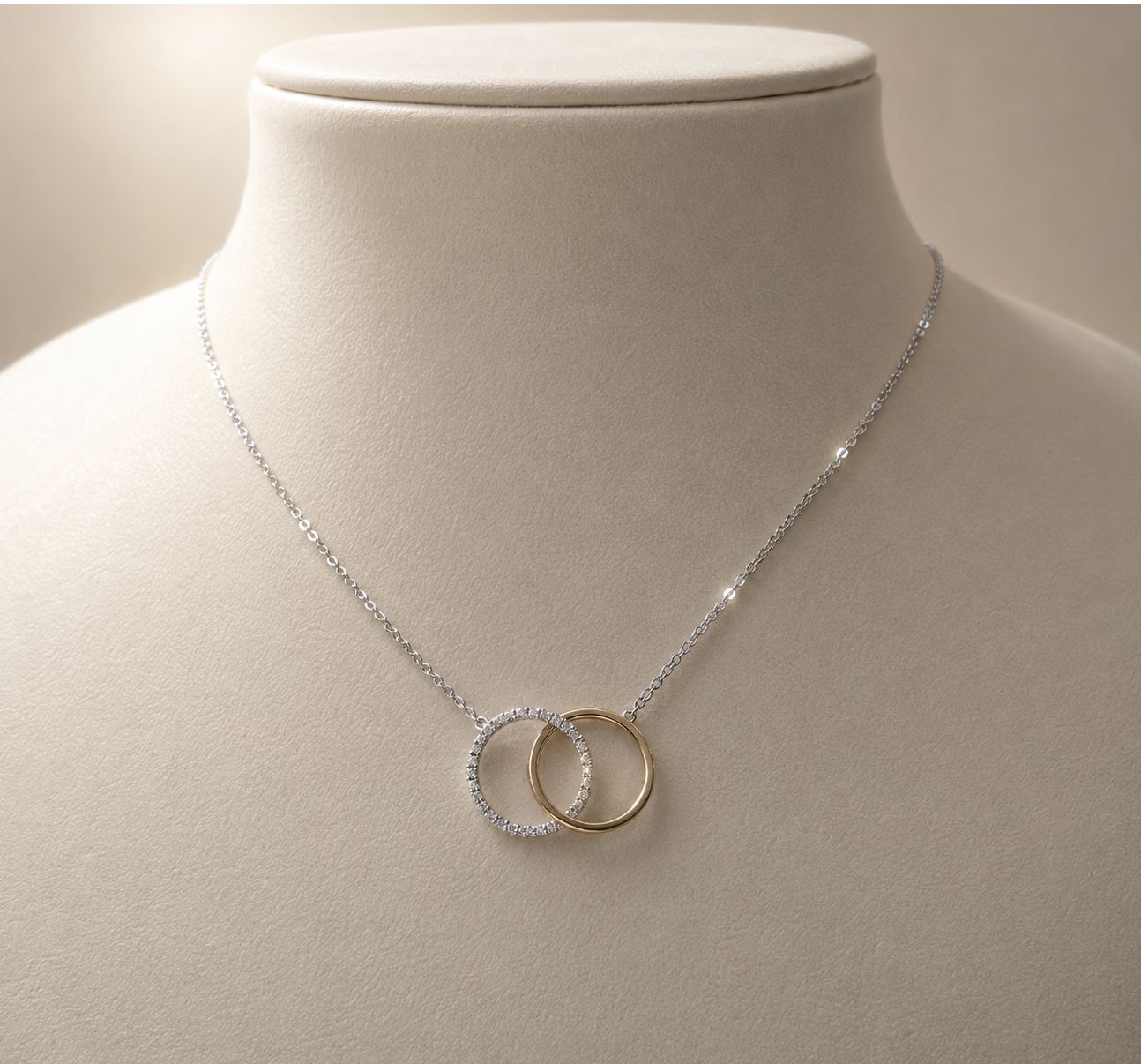 14KYW Two-Tone Diamond Cross Rings Necklace