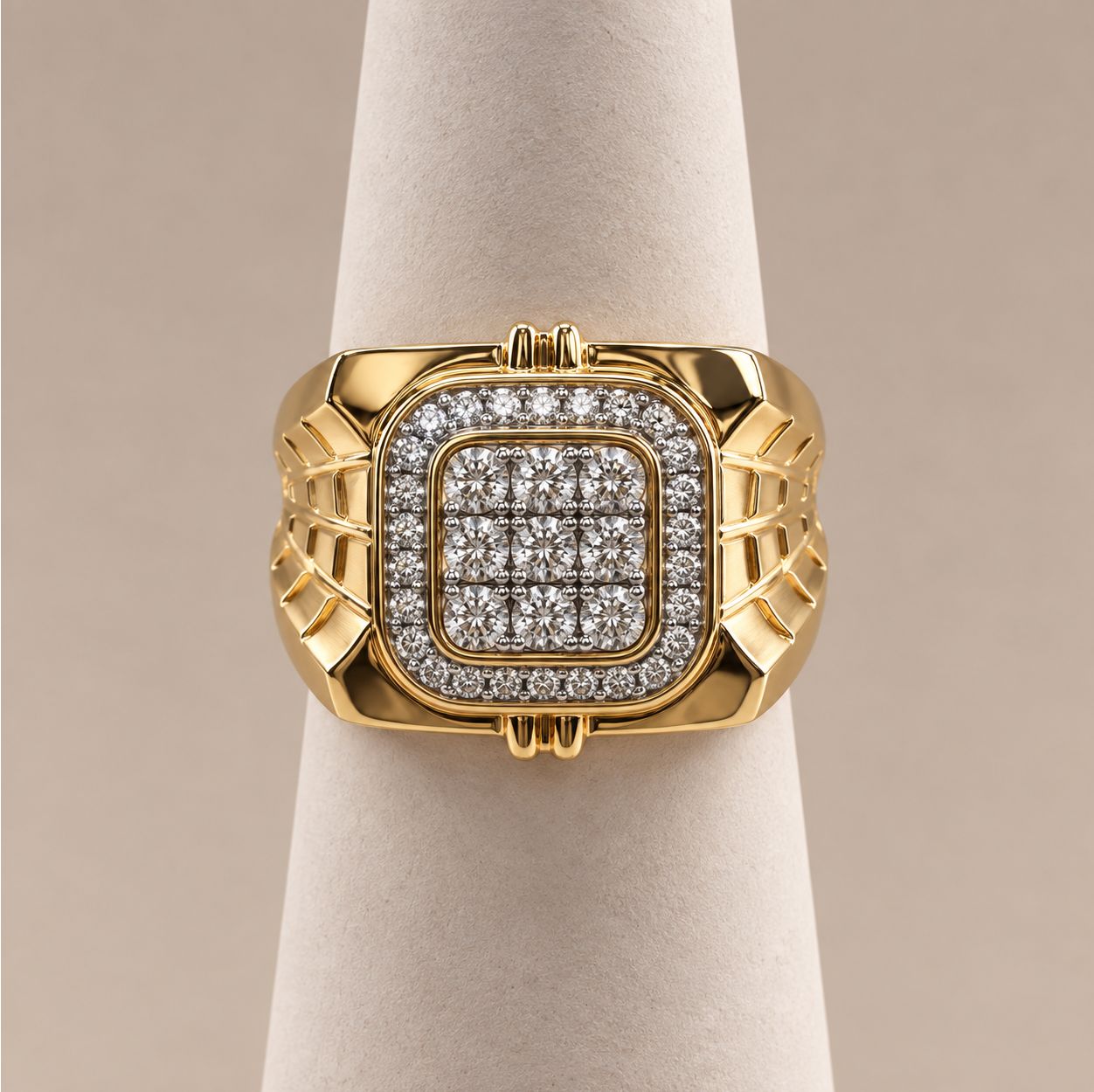 Men's Gold Square Shaped Diamond Ring (7.8g)