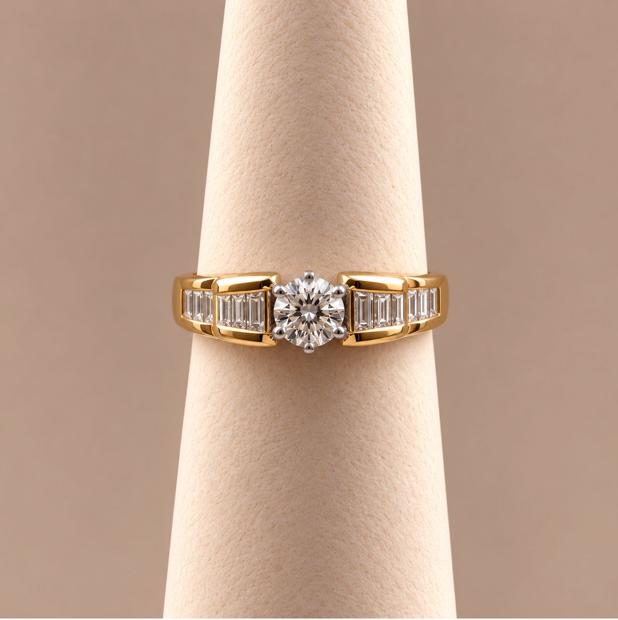 "Genevieve " Cushion Cut Center with Baguette Sides Diamond Ring