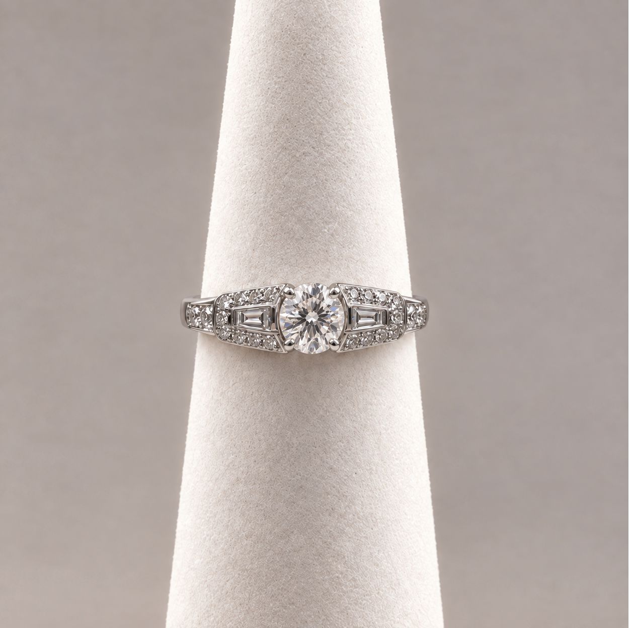 Flush Round Diamond Eng Ring w/ Side Stones
