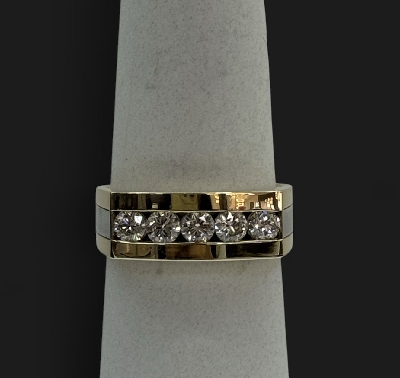 14KY Men's Two-Tone Diamond Square Set Ring (Size 10-Resizable)