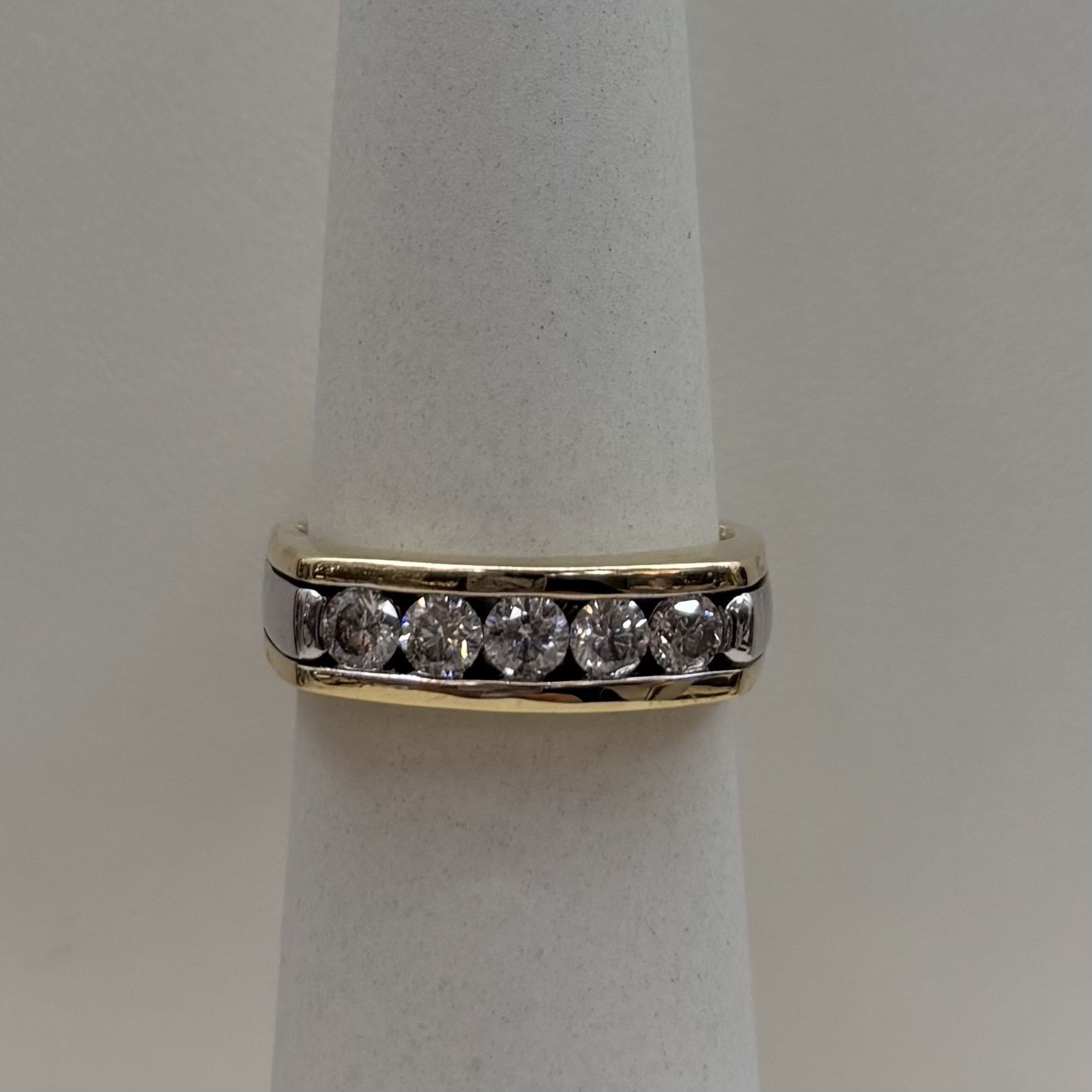 14KY Men's Two-Tone Diamond Square Set Ring (Size 10-Resizable)
