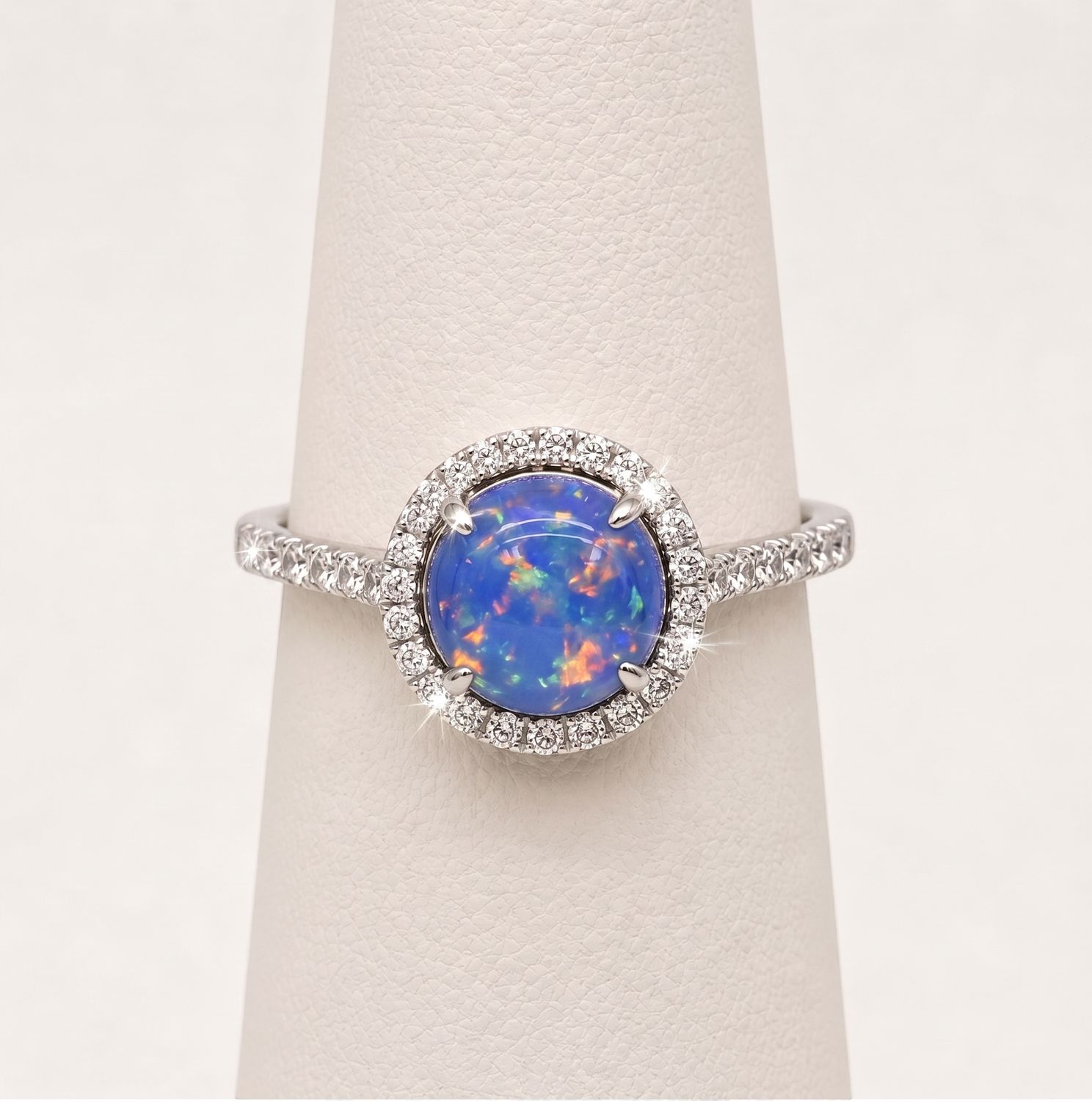 18KW Round Opal Diamond Ring