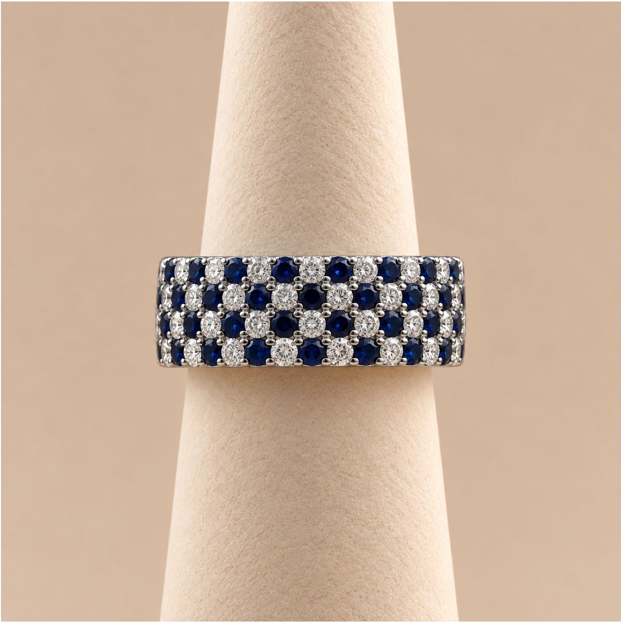 Checkerboard Lattice Sapphire Diamond Ring (4.6g)