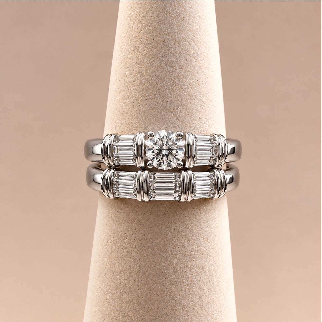 Ribbed Block Two-Piece Diamond Bridal Set