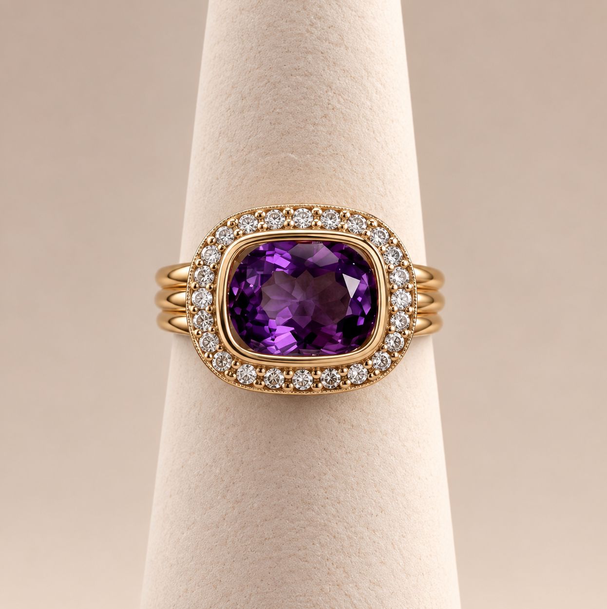 Gold Oval Amethyst Diamond Cocktail Ring