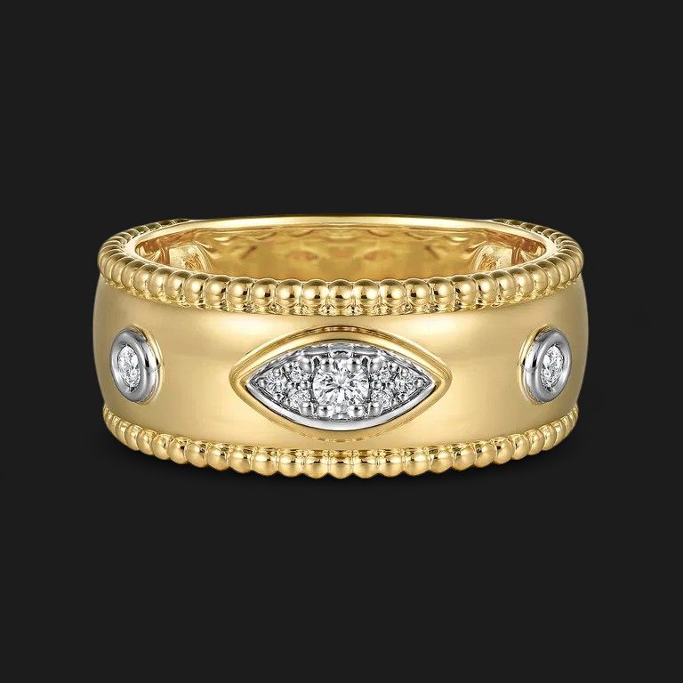 14K Yellow Gold Diamond Wide Band Ring-Bujukan