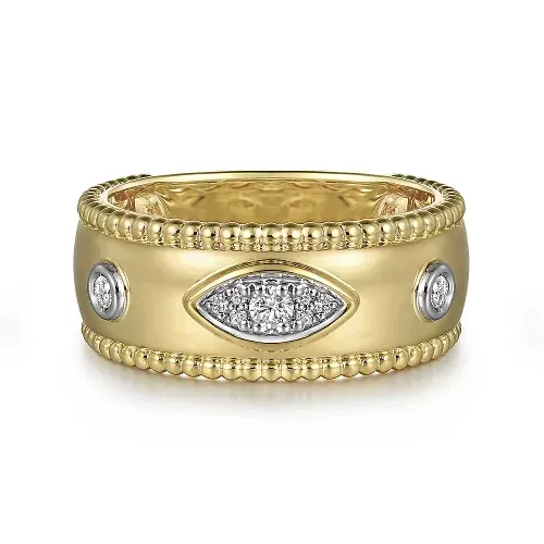 14K Yellow Gold Diamond Wide Band Ring-Bujukan