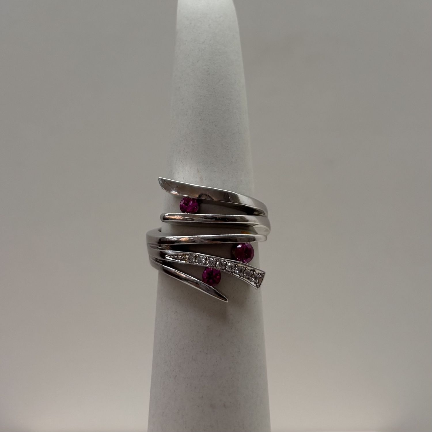 14KW Diamond &amp; Rhodolite Cocktail Ring