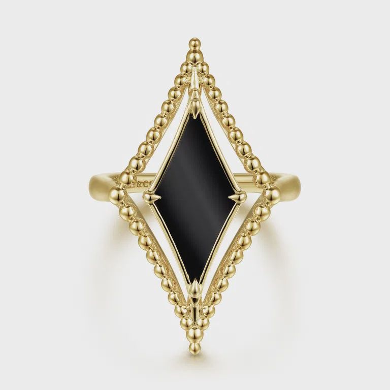 14K Yellow Gold Onyx Rhombus Bujukan Ring