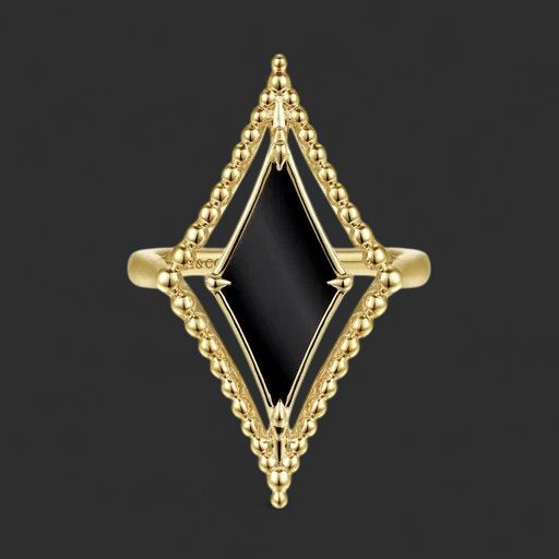 14K Yellow Gold Onyx Rhombus Ring-Bujukan