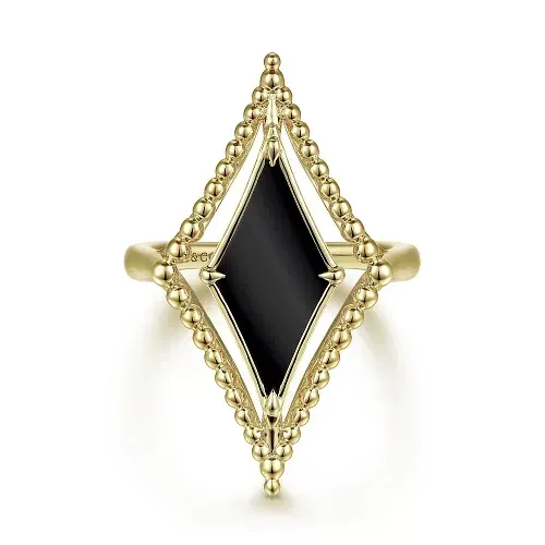 14K Yellow Gold Onyx Rhombus Ring-Bujukan