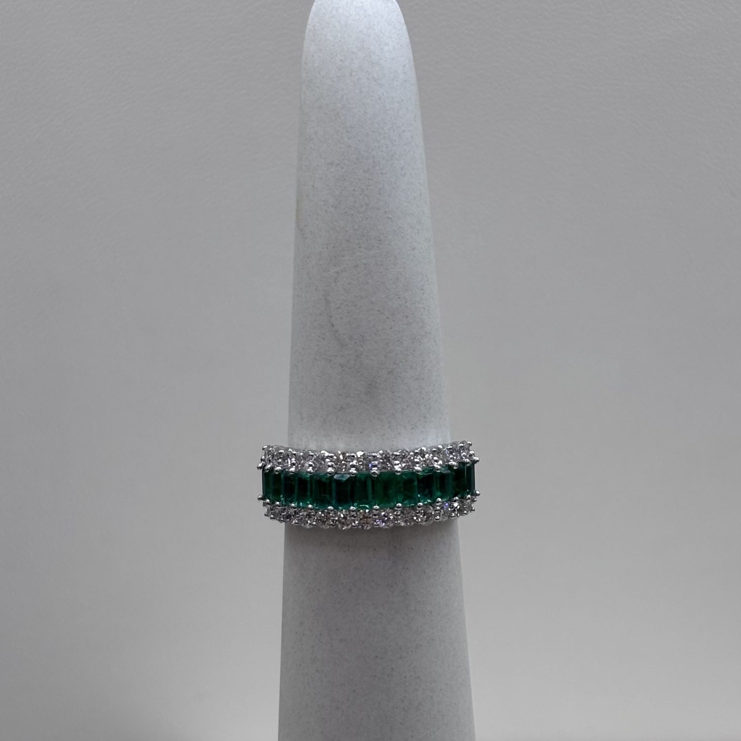 White Gold Emerald &amp; Baguette-Cut Diamond Ring