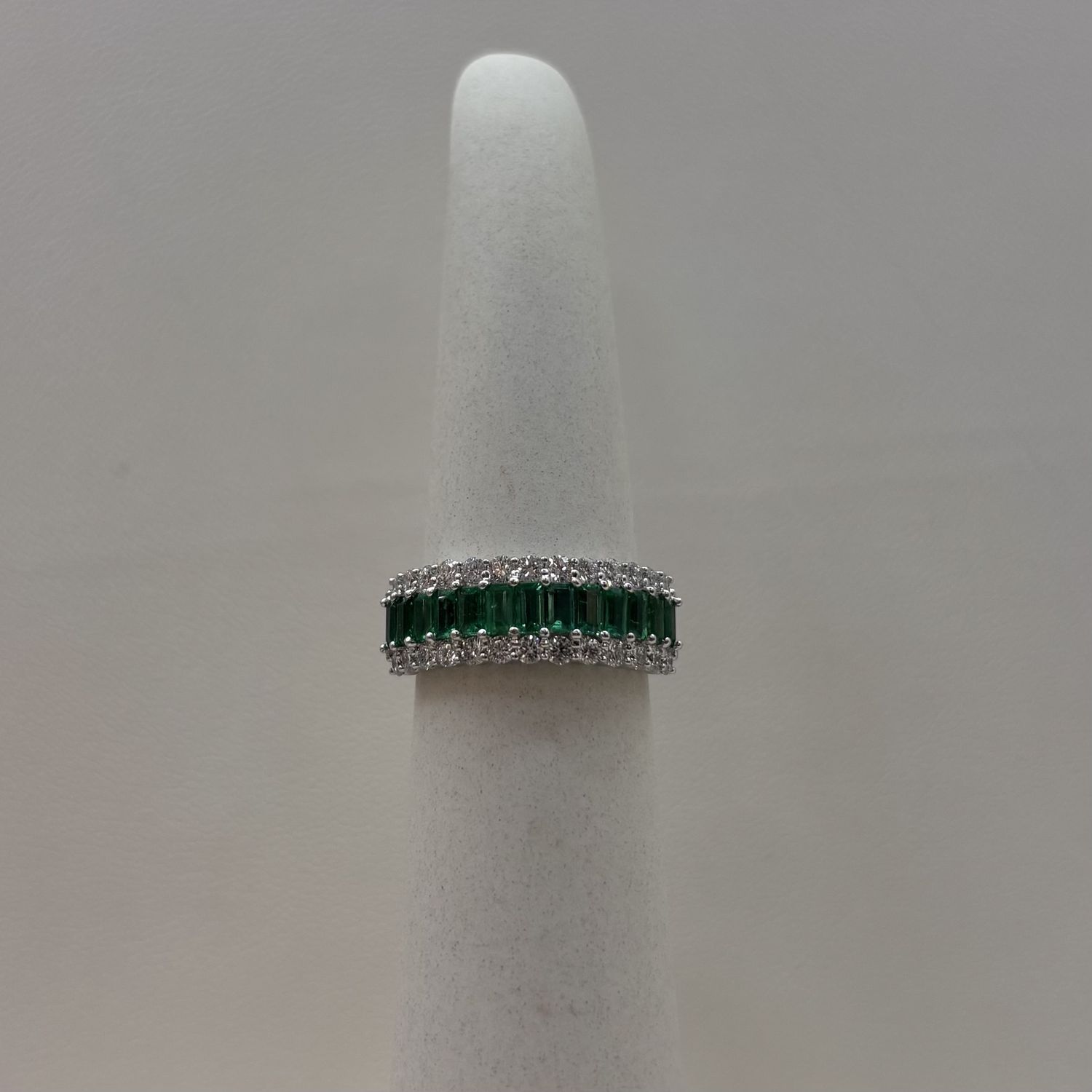 14KW Emerald &amp; Baguette-Cut Diamond Ring