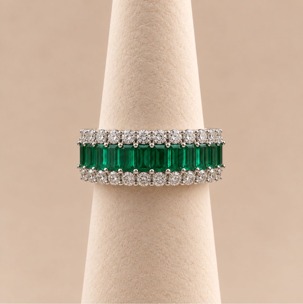 Emerald Baguette Triple-Row Diamond Band (6.1g)