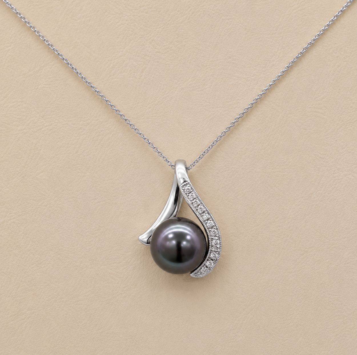White Gold Tahitian Pearl &amp; Diamond Necklace