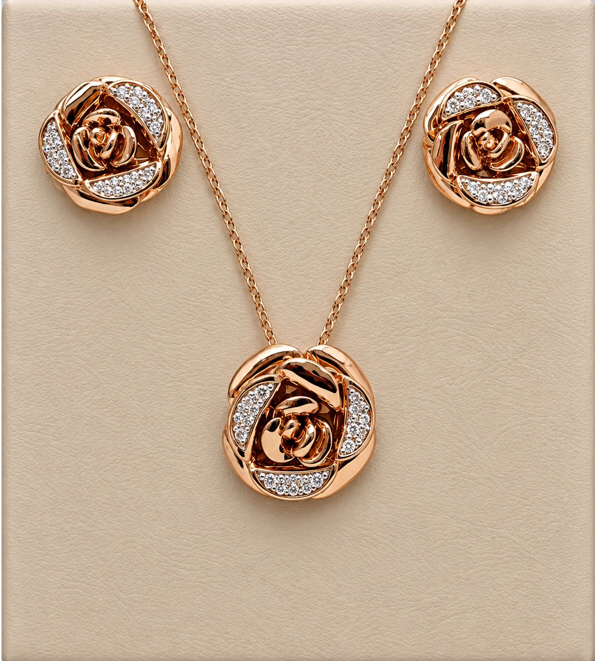 Rose Gold Diamond (0.15ct) Rose-Shaped Pendant