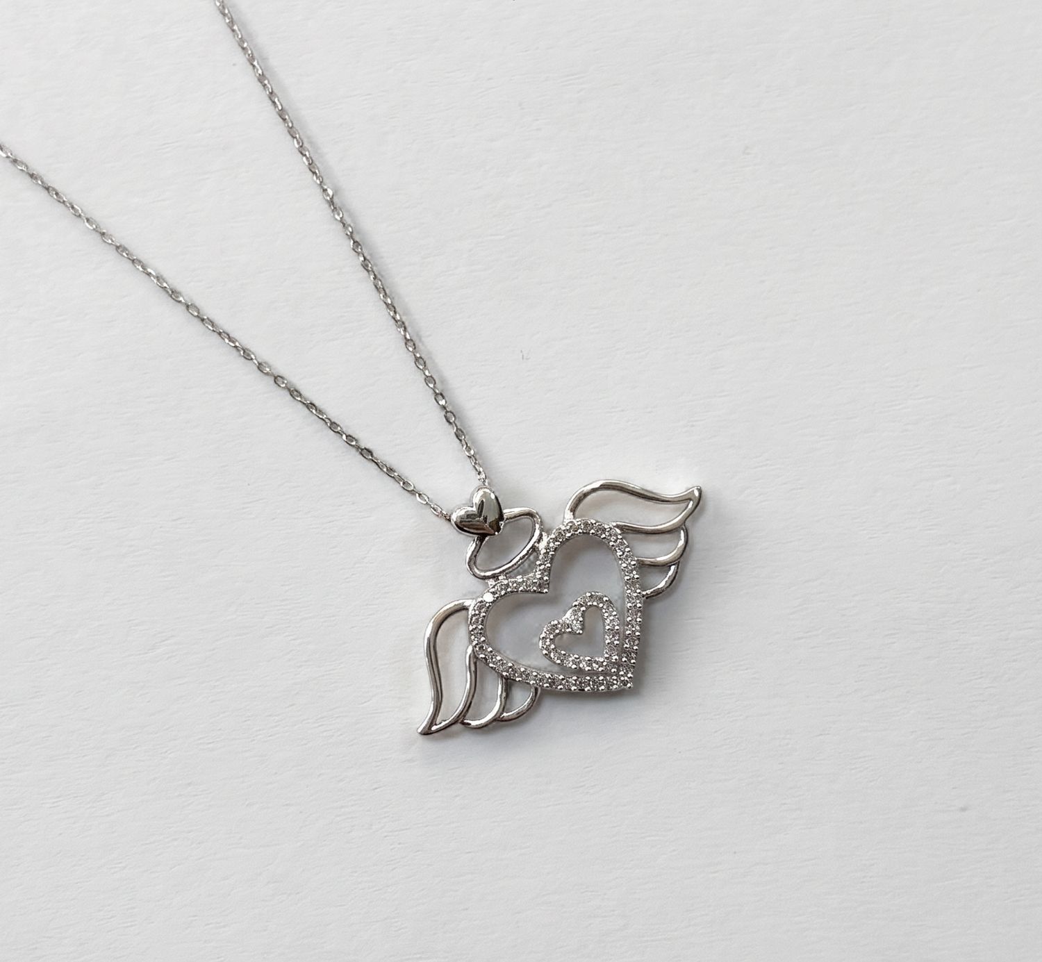 Heart with Angel Wings Diamond Pendant