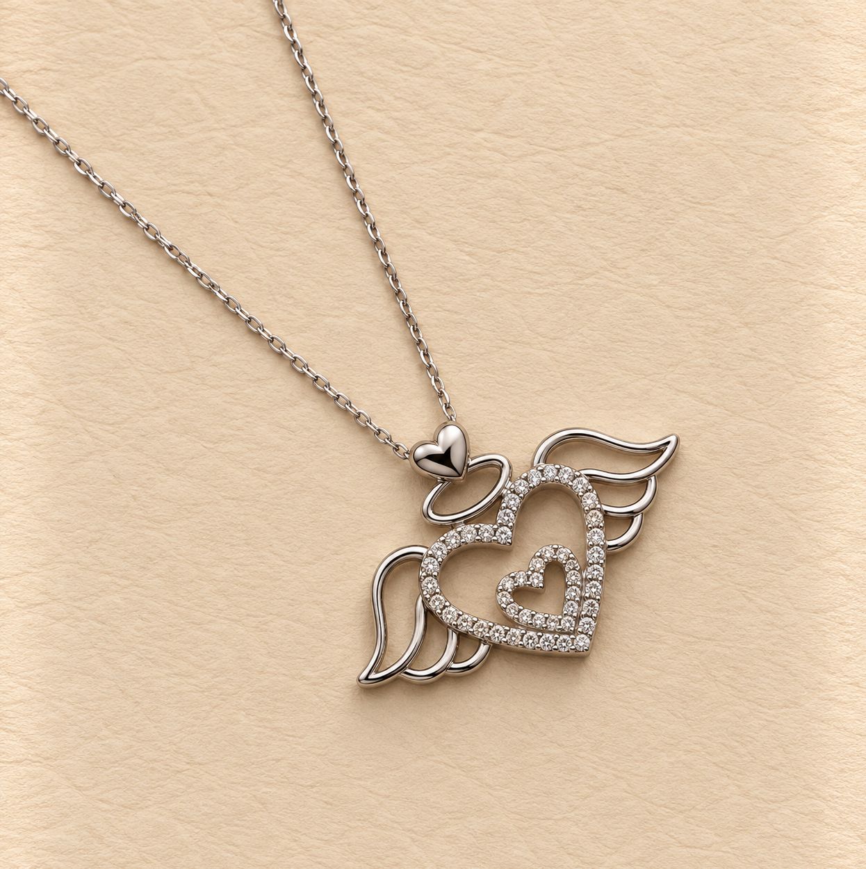 Heart with Angel Wings Diamond Pendant