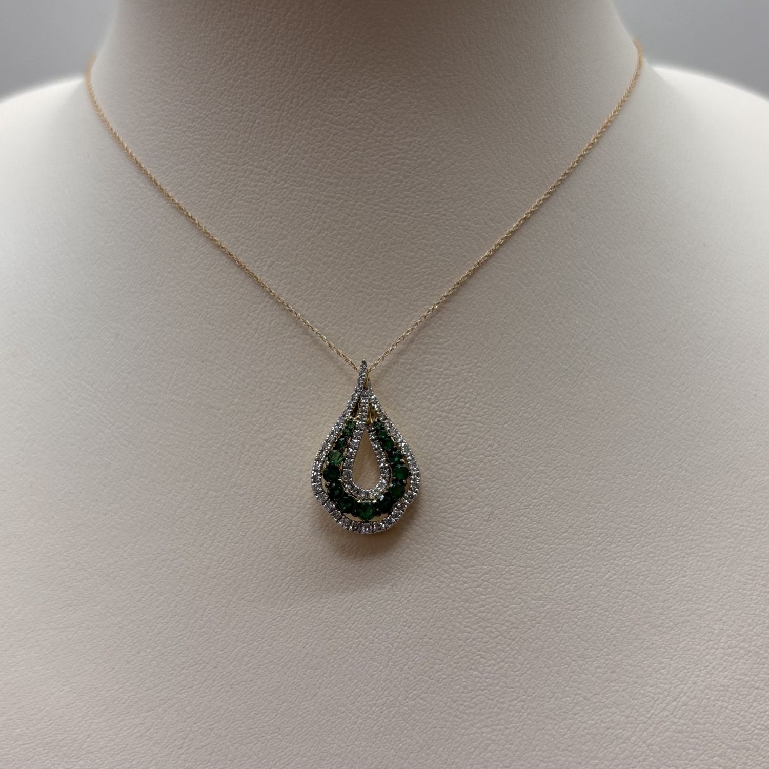 14KY Emerald &amp; Diamond Drop Pendant