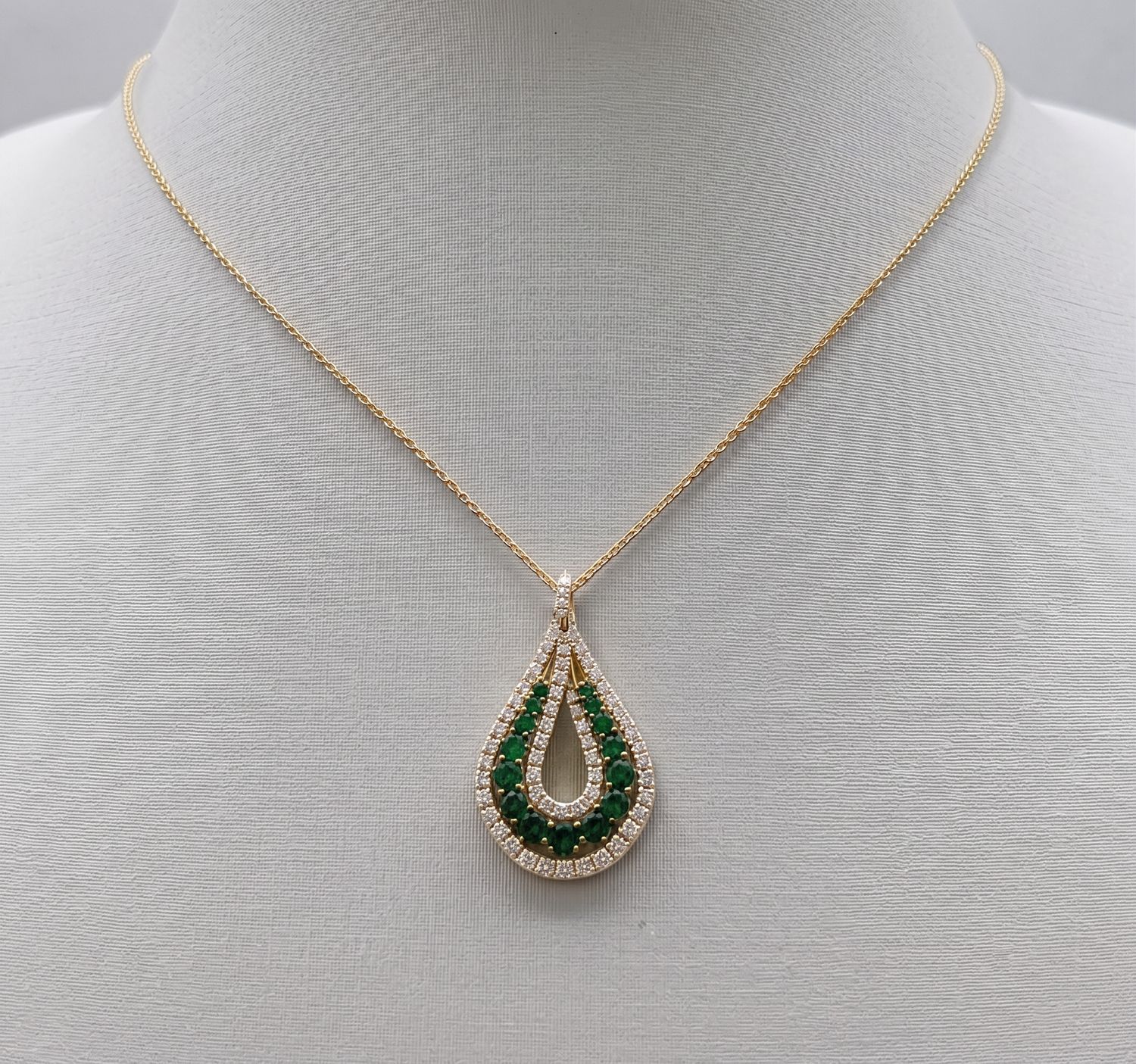 14KY Emerald &amp; Diamond Drop Pendant