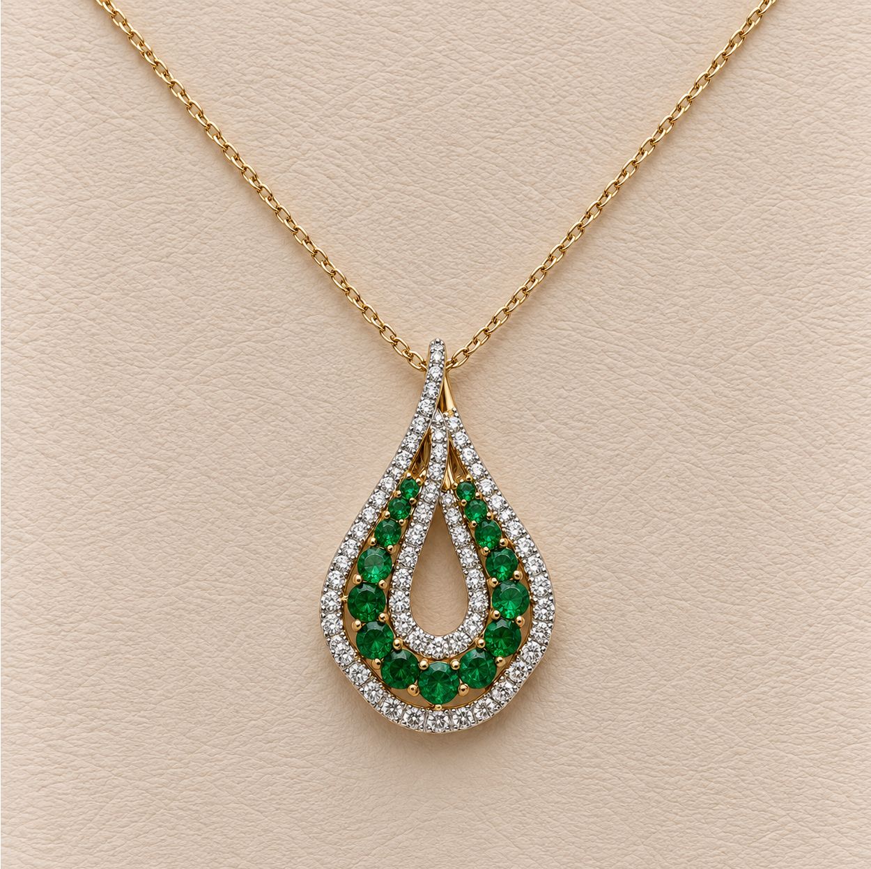 Emerald &amp; Diamond Drop Pendant