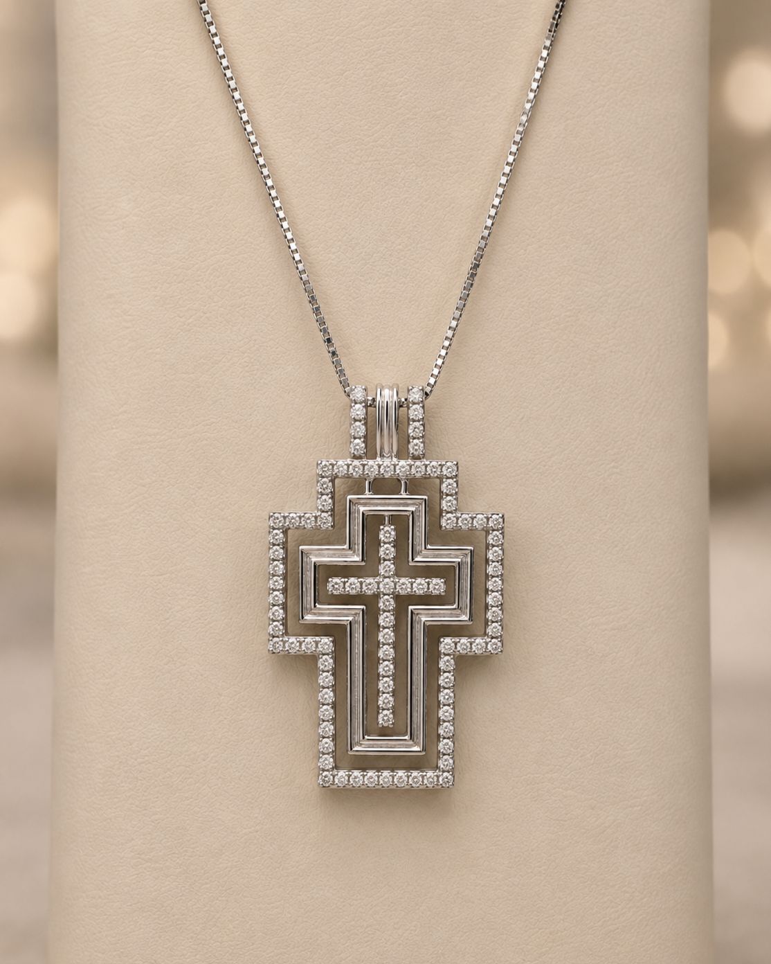 Diamond-Edged Geometric Cross Pendant
