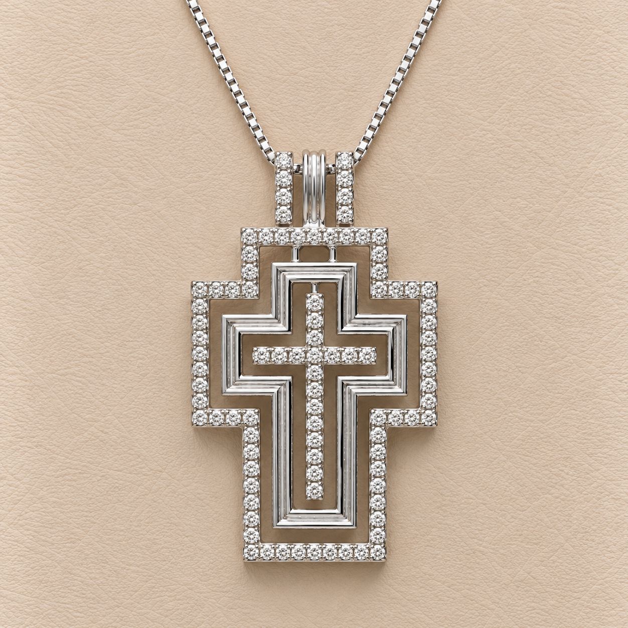 Diamond-Edged Geometric Cross Pendant