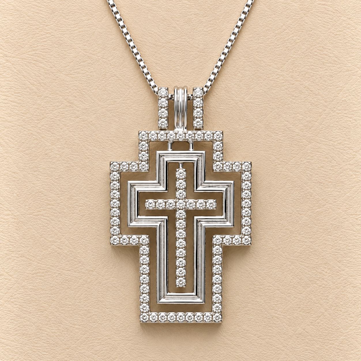 Geometric Diamond-Edged  Cross Pendant