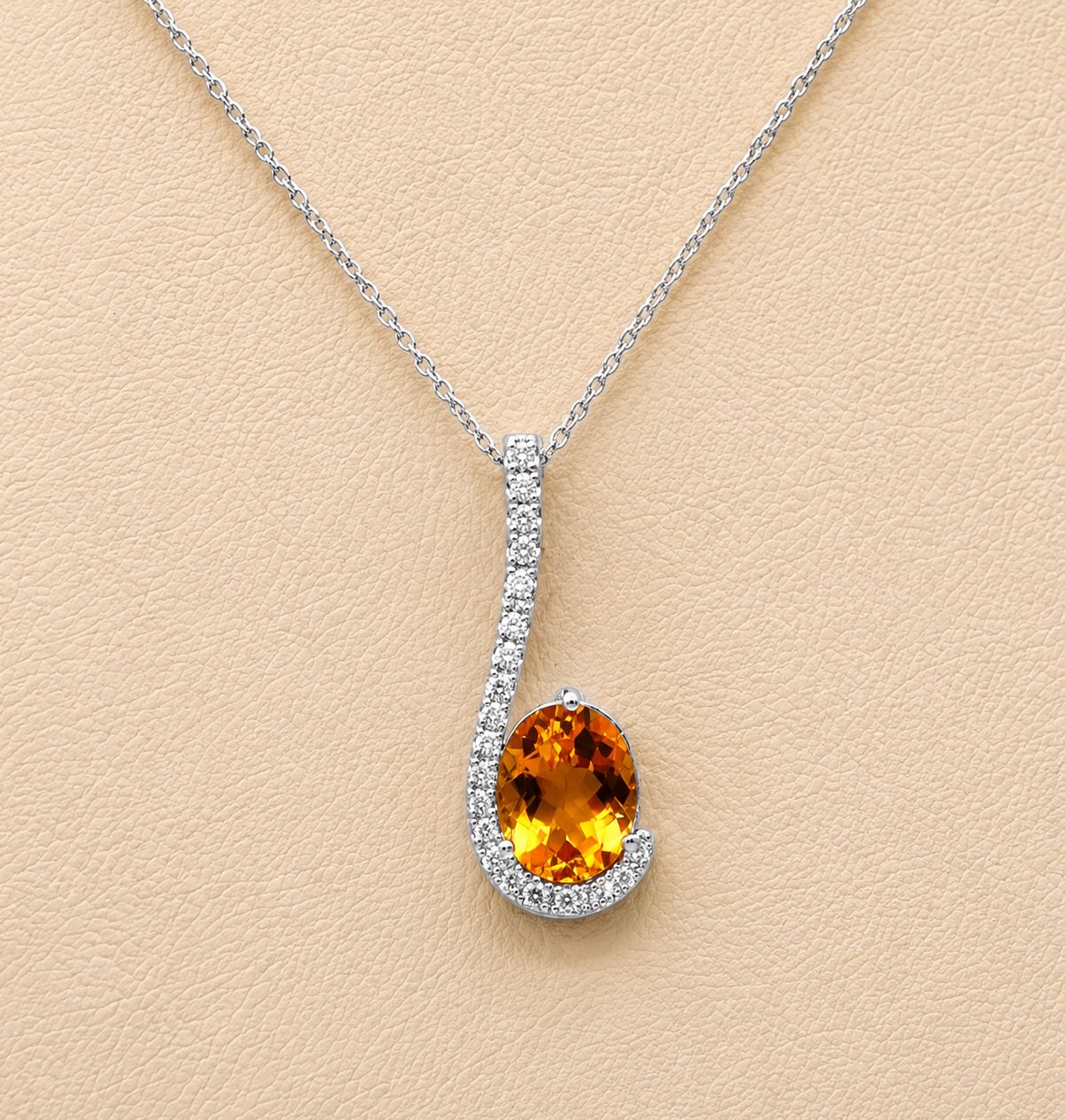 Oval Citrine &amp; Diamond "L" Pendant