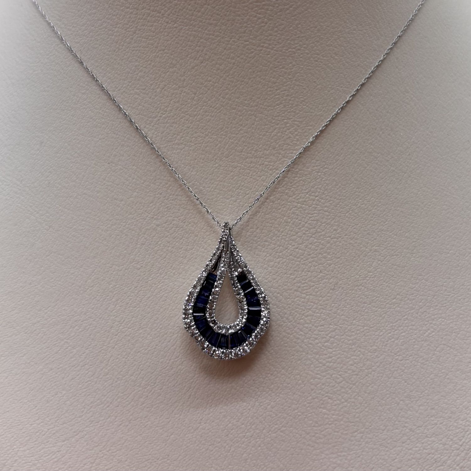 14KW Sapphire &amp; Diamond Drop Pendant