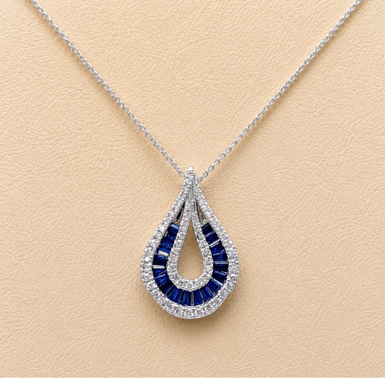 Sapphire Diamond Baguette Drop Pendant