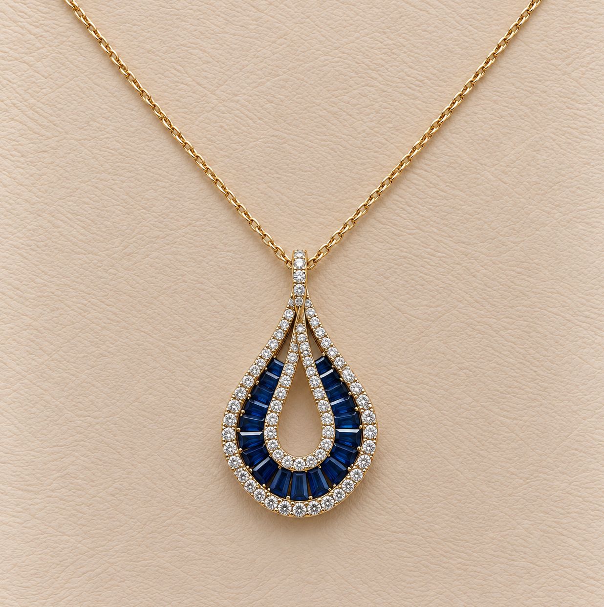 Sapphire Diamond Baguette Drop Pendant