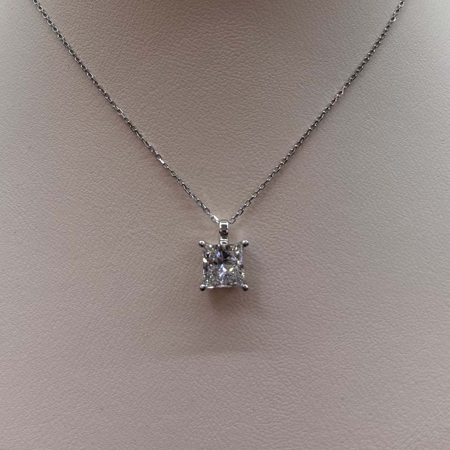 14KW 3ct Solitare Princess-Cut Pendant