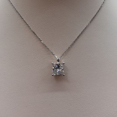 14KW 3ct Solitare Princess-Cut Pendant