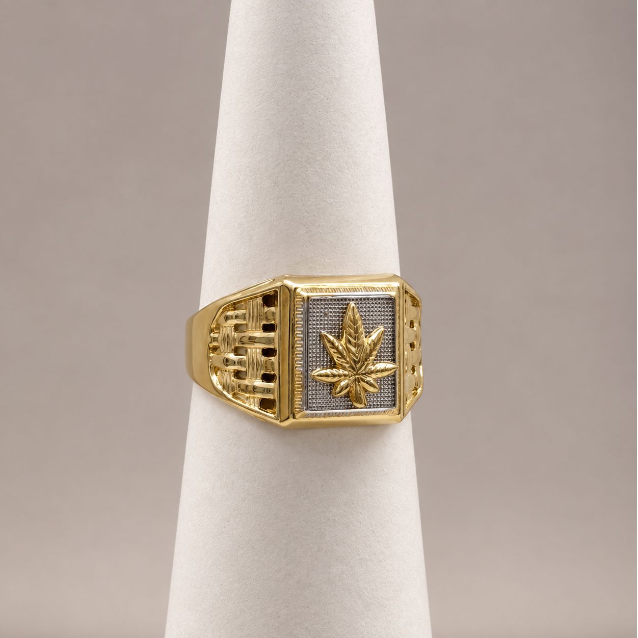 Men's Gold Cannabis Ring (3.8g/Size 10.5-Resizable)