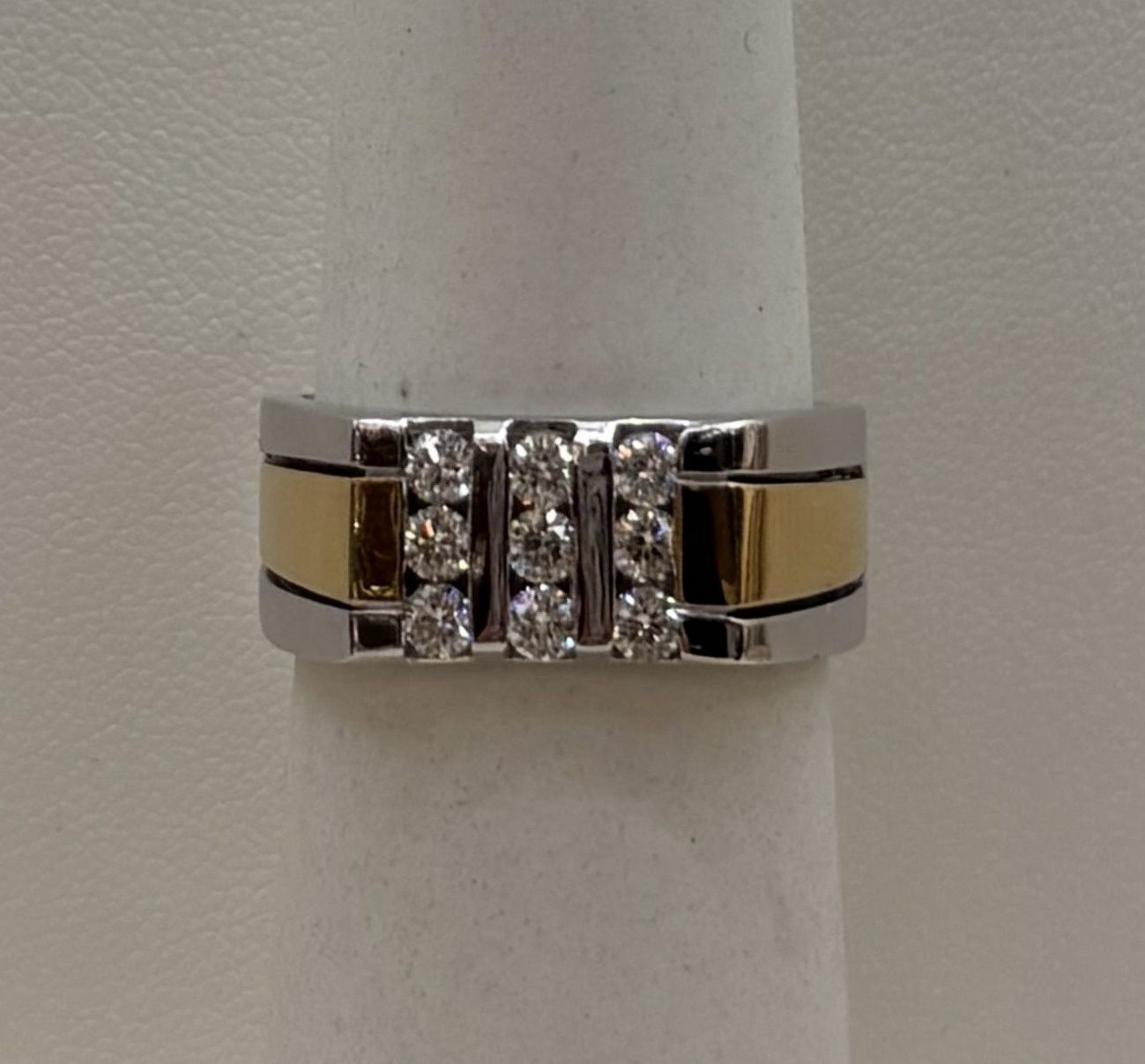 14KT Men's Two-Tone 9-Stone Diamond Ring (Size 10-Resizable)