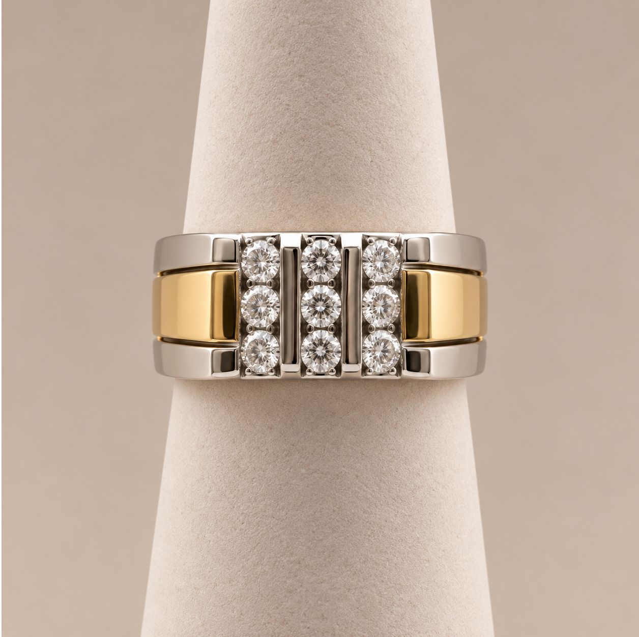 Men's Two-Tone 9-Stone Diamond Ring (10.7g)