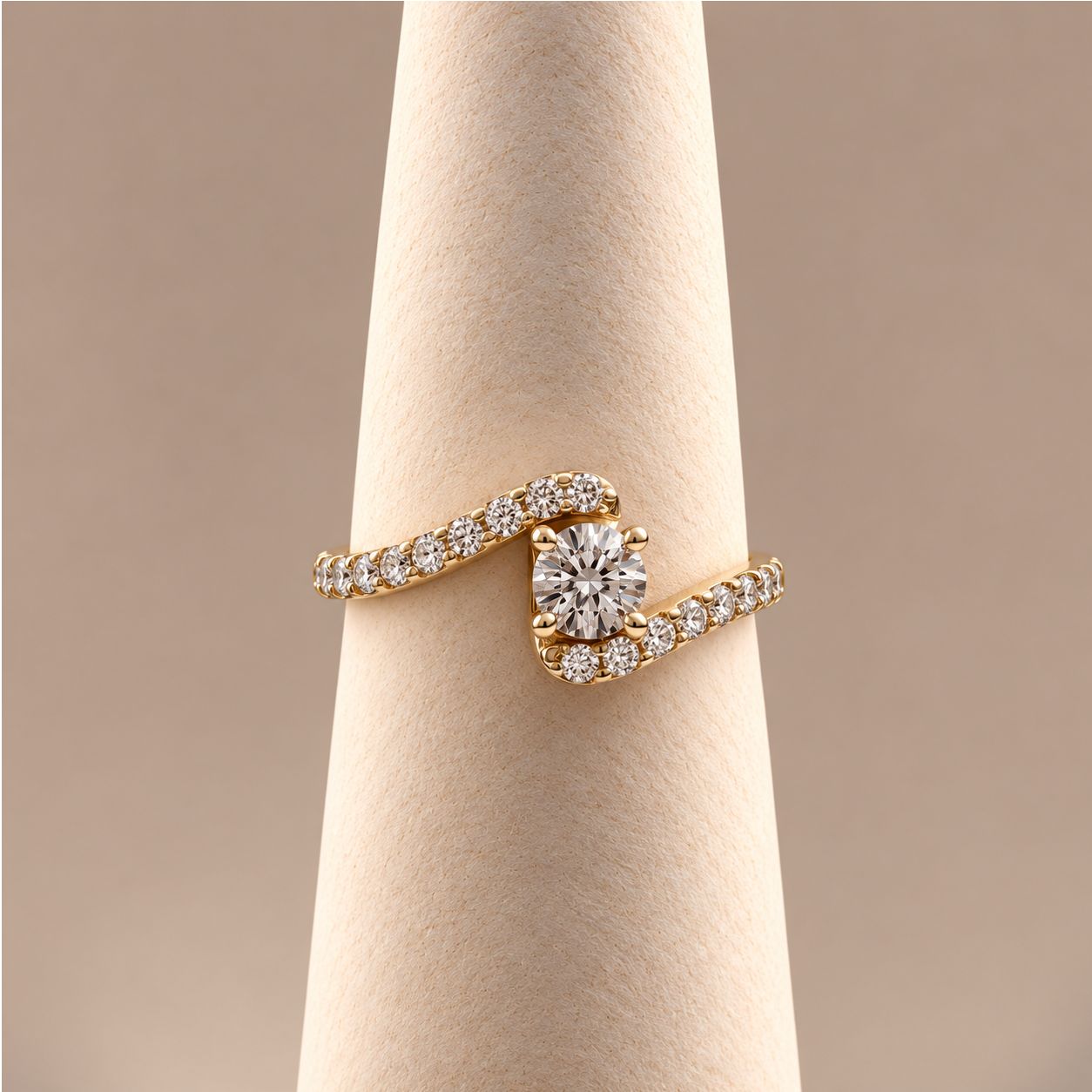 "Florence" Round Diamond Solitaire with Pave Wave Bypass Band
