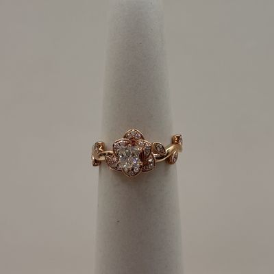 14KR Diamond Long Stem Rose Ring