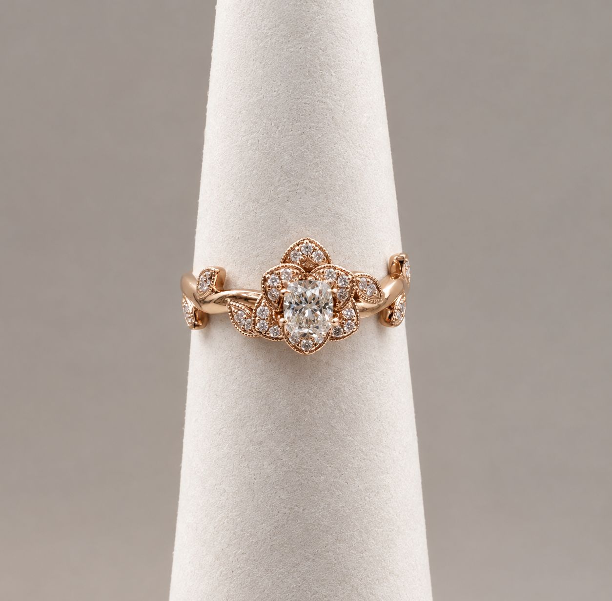 Rose Gold Long Stem Princess Cut Diamond Ring