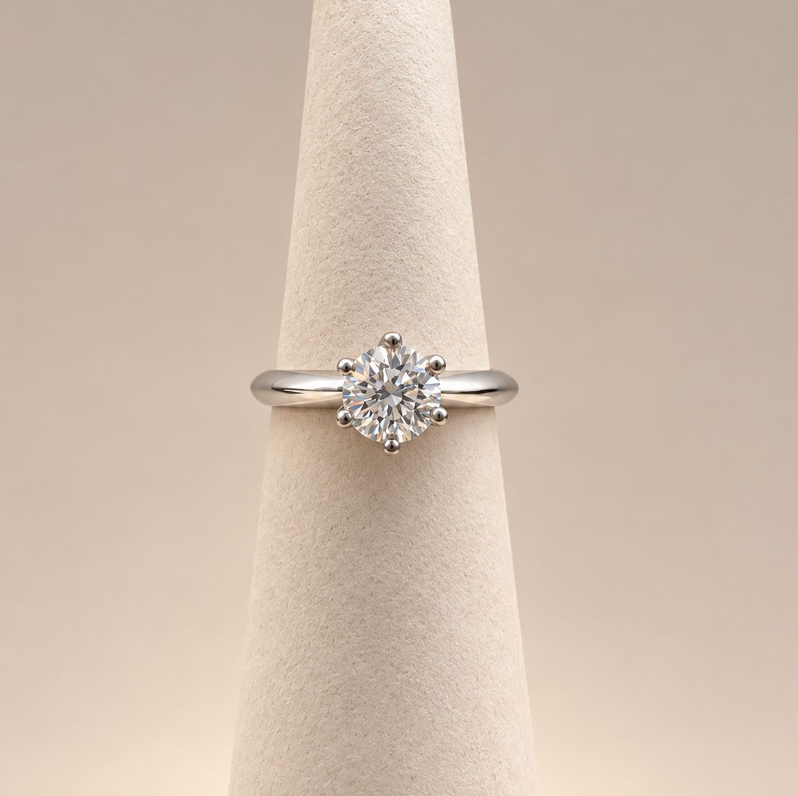 White Gold Six-Claw Round Solitaire Diamond Ring